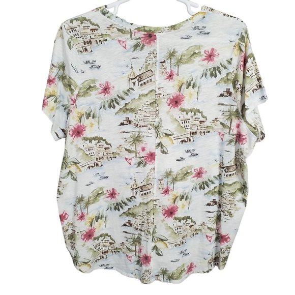 Cynthia Rowley Size 3X Shirt Island Village Tropical Tee Pullover Tunic Cotton - Picture 2 of 7